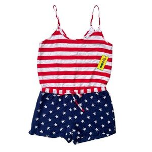 Tipsy Elves Womens Sz Medium Red White Blue Patriotic American Flag Print Romper